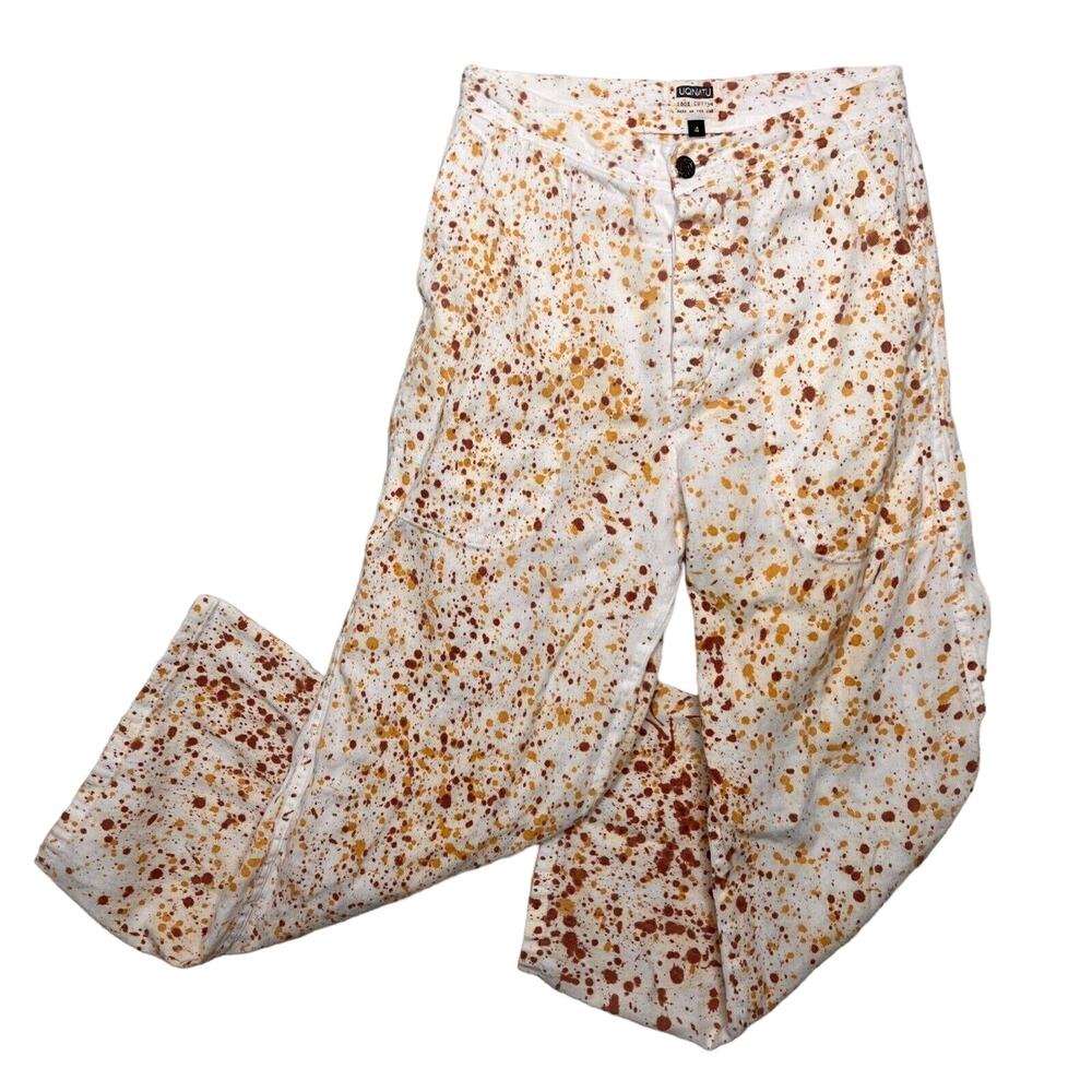 Uqnatu Organic Cotton Twill Painter Pant Size 4 Off White Rust Splatter USA Made